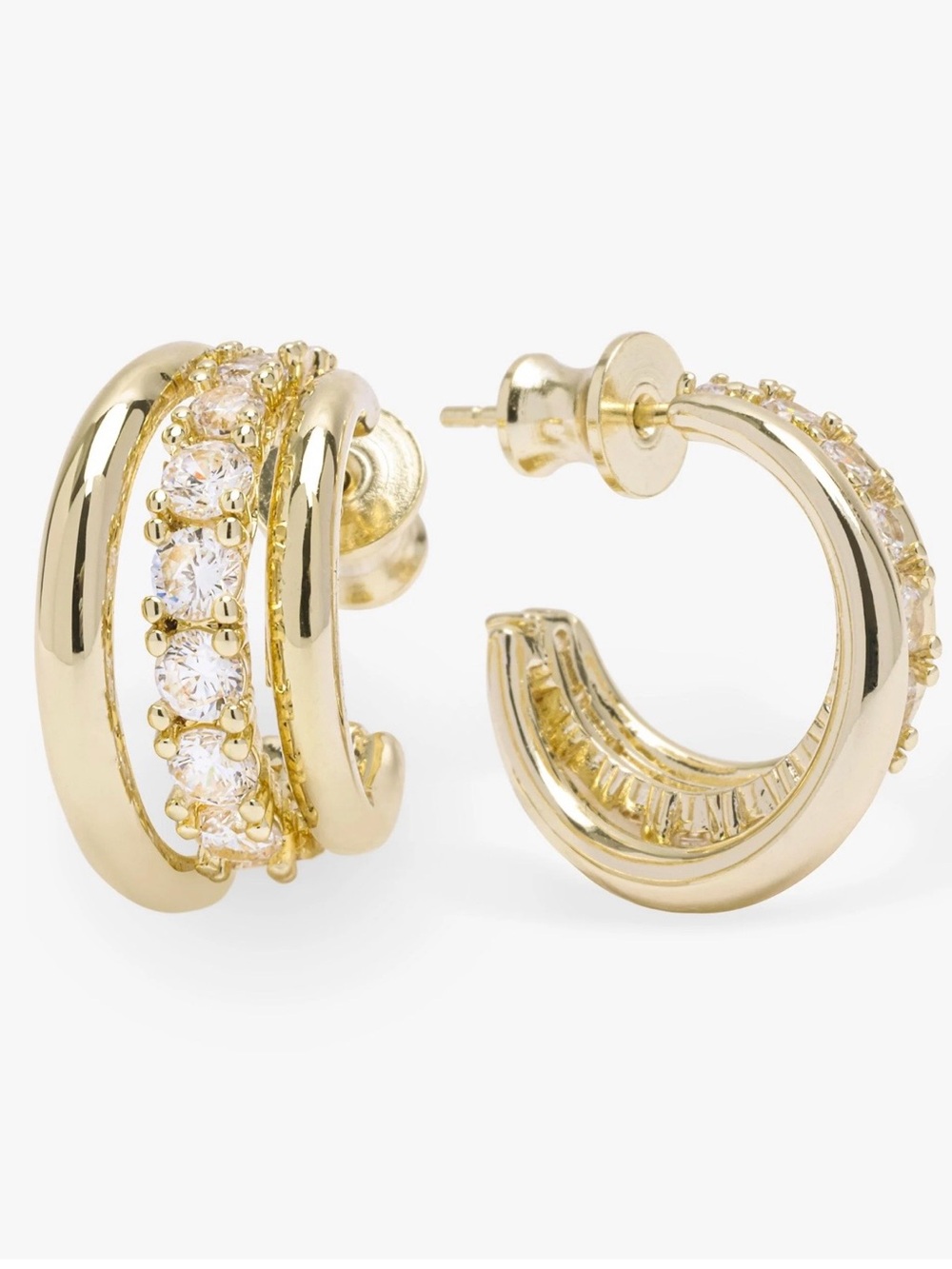 Melinda Maria "Oh She Fancy" Smooth & Diamond Hoops Gold|White Diamondettes